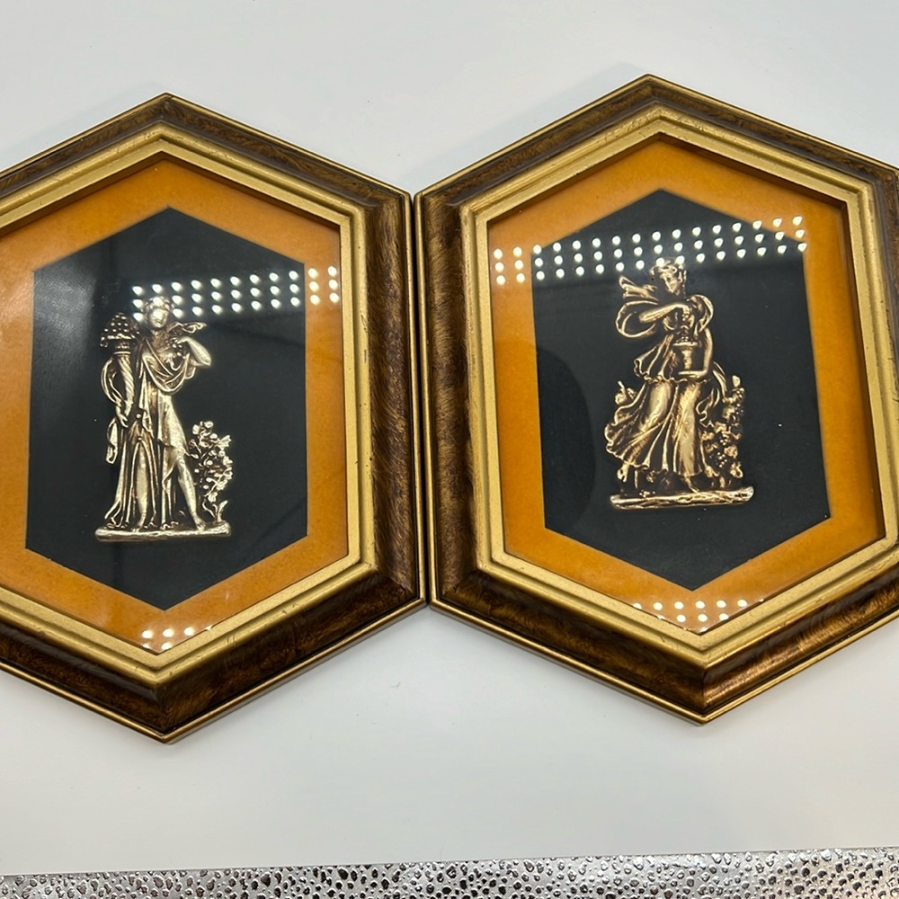 Vintage  Art-Turner Wall Accessory -Classical Figures 1455-Antique Gold Set Of 2